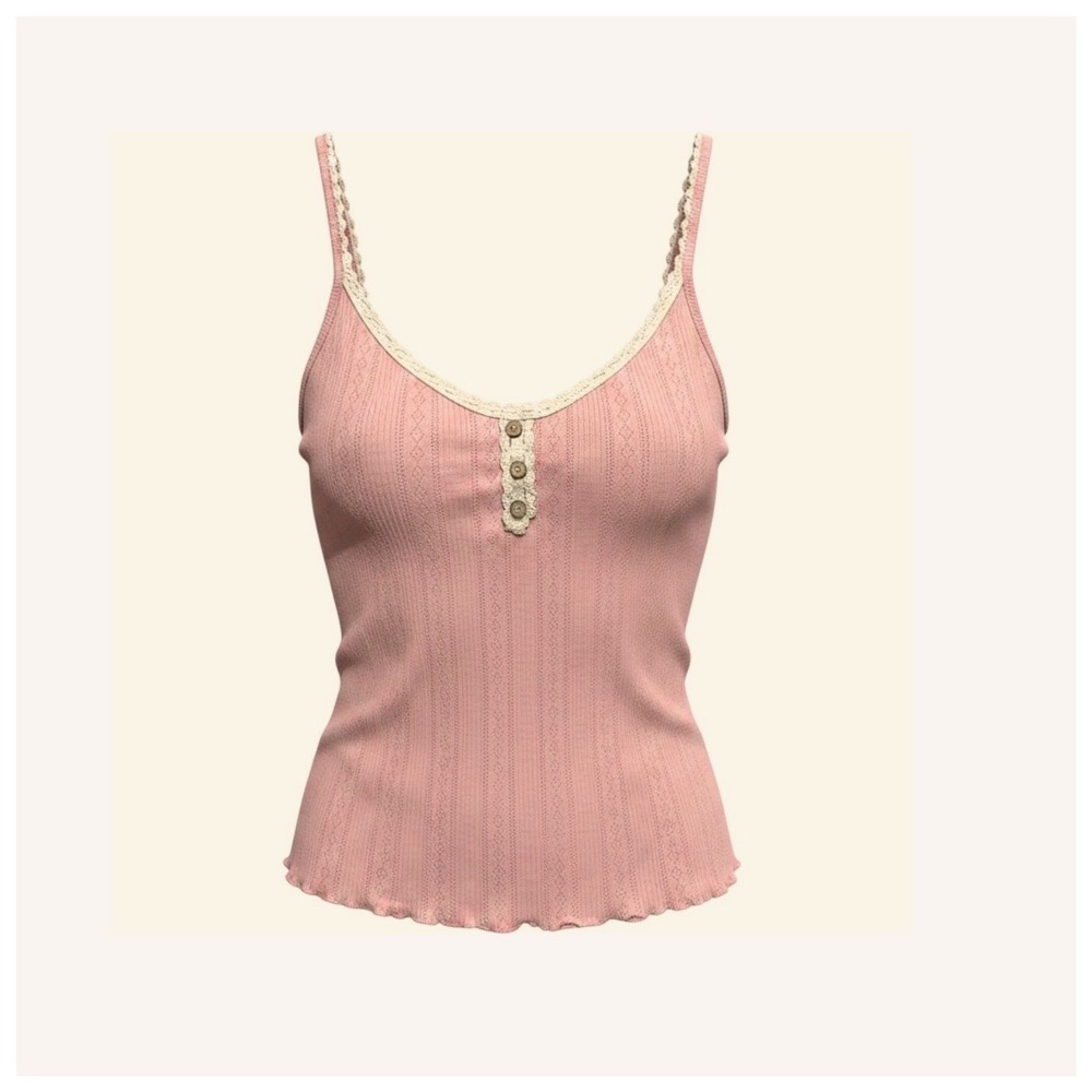 Urban Outfitters Out From Under Pink Pointelle Henley Cami Coquette Balletcore